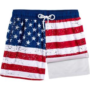 imageBRISIRA Boys Swim Trunks Bathing Suit Compression Liner Swimsuit AntiChafe Swim Shorts Toddler Kids Youth Teen Quick DryRetro Flag