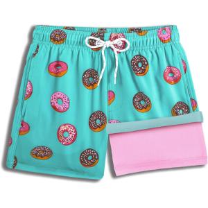 imageBRISIRA Boys Swim Trunks Swim Shorts with Compression Liner Stretch Bathing Suit Swimsuit Toddler Kids Youth Teen Quick DryGreen Donut