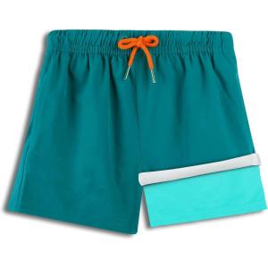 imageBRISIRA Boys Swim Trunks Swim Shorts with Compression Liner Stretch Bathing Suit Swimsuit Toddler Kids Youth Teen Quick DryLake Blue