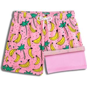 imageBRISIRA Boys Swim Trunks Swim Shorts with Compression Liner Stretch Bathing Suit Swimsuit Toddler Kids Youth Teen Quick DryPink Bananatree