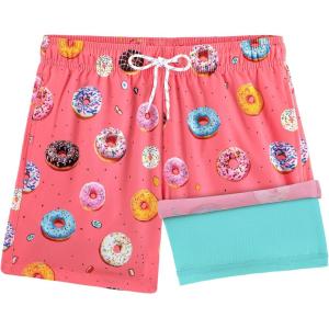 imageBRISIRA Boys Swim Trunks Swim Shorts with Compression Liner Stretch Bathing Suit Swimsuit Toddler Kids Youth Teen Quick DryPink Donut