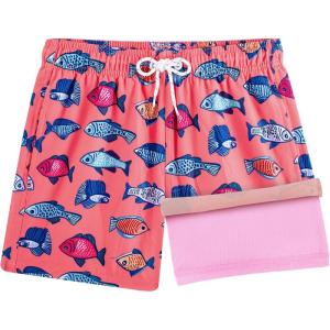 imageBRISIRA Boys Swim Trunks Swim Shorts with Compression Liner Stretch Bathing Suit Swimsuit Toddler Kids Youth Teen Quick DryPink Tropicalfish