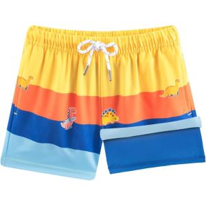 imageBRISIRA Boys Swim Trunks Swim Shorts with Compression Liner Stretch Bathing Suit Swimsuit Toddler Kids Youth Teen Quick DryStripedcartoondinosaur