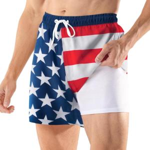 imageBRISIRA Mens Swim Trunks 5 Inch Compression Liner Beach Swim Shorts Bathing Suit Quick Dry 4Way Stretch PocketsAmerica Flag