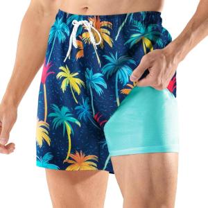 imageBRISIRA Mens Swim Trunks 5 Inch Compression Liner Beach Swim Shorts Bathing Suit Quick Dry 4Way Stretch PocketsBlue Coconuttree