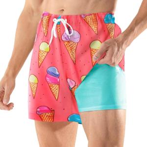 imageBRISIRA Mens Swim Trunks 5 Inch Compression Liner Beach Swim Shorts Bathing Suit Quick Dry 4Way Stretch PocketsPink Icecream