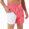 imageBRISIRA Mens Swim Trunks Bathing Suit 5 Inch Inseam Compression Liner Beach Swim Shorts Swimwear Quick Dry Zipper PocketPinkblue Flamingo