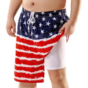 imageBRISIRA Big and Tall Mens Swim Trunks with Compression Liner Swimsuit Bathing Suit Swim Shorts Board Shorts Quick Dry 1X6XAmericanflag