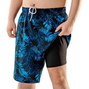 imageBRISIRA Big and Tall Mens Swim Trunks with Compression Liner Swimsuit Bathing Suit Swim Shorts Board Shorts Quick Dry 1X6XBlackbluetropical