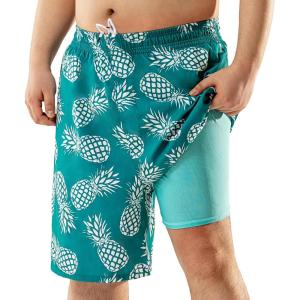 imageBRISIRA Big and Tall Mens Swim Trunks with Compression Liner Swimsuit Bathing Suit Swim Shorts Board Shorts Quick Dry 1X6XDarkcyanpineapple