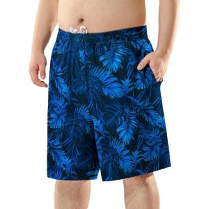 imageBRISIRA Big and Tall Swim Trunks for Men Bathing Suit with Mesh Lining Quick Dry Board Shorts Beach Swimsuit PocketBluetropical