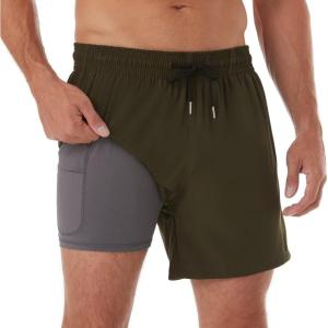 imageBRISIRA Mens Swim Trunks Bathing Suit 5 Inch Inseam Compression Liner Beach Swim Shorts Swimwear Quick Dry Zipper PocketArmygreen