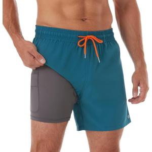 imageBRISIRA Mens Swim Trunks Bathing Suit 5 Inch Inseam Compression Liner Beach Swim Shorts Swimwear Quick Dry Zipper PocketBlue