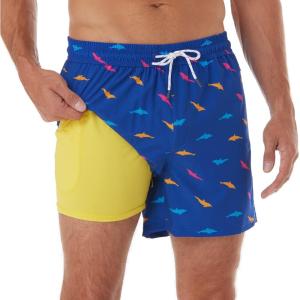 imageBRISIRA Mens Swim Trunks Bathing Suit 5 Inch Inseam Compression Liner Beach Swim Shorts Swimwear Quick Dry Zipper PocketBlue Fish