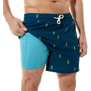 imageBRISIRA Mens Swim Trunks Bathing Suit 5 Inch Inseam Compression Liner Beach Swim Shorts Swimwear Quick Dry Zipper PocketBlue Pineapple