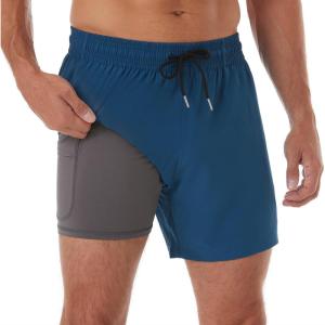 imageBRISIRA Mens Swim Trunks Bathing Suit 5 Inch Inseam Compression Liner Beach Swim Shorts Swimwear Quick Dry Zipper PocketCopenblue