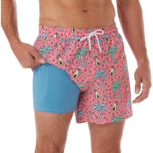 imageBRISIRA Mens Swim Trunks Bathing Suit 5 Inch Inseam Compression Liner Beach Swim Shorts Swimwear Quick Dry Zipper PocketPink Avocado