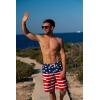 imageBRISIRA Mens Swim Trunks 9 Inch Inseam Board Shorts with Compression Liner Swimsuit Bathing Suit Quick Dry Cargo PocketAmericanflag