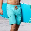 imageBRISIRA Mens Swim Trunks 9 Inch Inseam Board Shorts with Compression Liner Swimsuit Bathing Suit Quick Dry Cargo PocketLightblue
