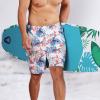 imageBRISIRA Mens Swim Trunks 9 Inch Inseam Board Shorts with Compression Liner Swimsuit Bathing Suit Quick Dry Cargo PocketWhite Tropical Leaves