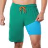 imageBRISIRA Mens Swim Trunks 9 Inch Inseam Board Shorts with Compression Liner Swimsuit Bathing Suit Quick Dry Cargo PocketGreenblue