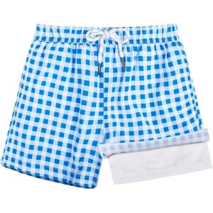 imageBRISIRA Toddler Boys Swim Trunks Swimsuit Boys Bathing Suit Compression Boxer Brief Liner AntiChafe Little Kids Baby 12m5tBlue Checkered