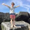 imageBRISIRA Boys Swim Trunks Swim Shorts with Compression Liner Stretch Bathing Suit Swimsuit Toddler Kids Youth Teen Quick DryRed Whiteblue Flag