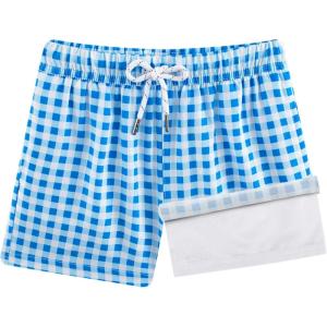 imageBRISIRA Boys Swim Trunks Bathing Suit Compression Boxer Brief Liner AntiChafe Swimsuit Swim Shorts Toddler Kids Youth TeenBlue Checkered