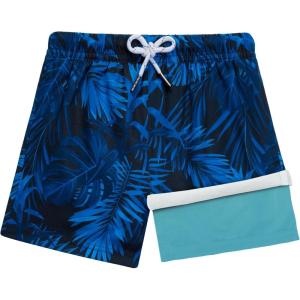 imageBRISIRA Boys Swim Trunks Bathing Suit Compression Boxer Brief Liner AntiChafe Swimsuit Swim Shorts Toddler Kids Youth TeenBlue Tropical