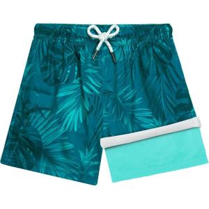 imageBRISIRA Boys Swim Trunks Bathing Suit Compression Boxer Brief Liner AntiChafe Swimsuit Swim Shorts Toddler Kids Youth TeenGreen Tropical