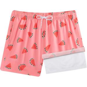 imageBRISIRA Boys Swim Trunks Bathing Suit Compression Boxer Brief Liner AntiChafe Swimsuit Swim Shorts Toddler Kids Youth TeenPink Watermelon
