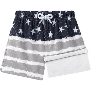 imageBRISIRA Boys Swim Trunks Swim Shorts with Compression Liner Stretch Bathing Suit Swimsuit Toddler Kids Youth Teen Quick DryBw America Flag