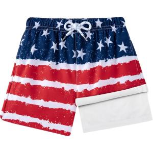imageBRISIRA Boys Swim Trunks Swim Shorts with Compression Liner Stretch Bathing Suit Swimsuit Toddler Kids Youth Teen Quick DryRed Whiteblue Flag