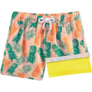 imageBRISIRA Boys Swim Trunks Swim Shorts with Compression Liner Stretch Bathing Suit Swimsuit Toddler Kids Youth Teen Quick DryYellow Retropineapple