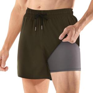imageBRISIRA Mens Swim Trunks 5 Inch Compression Liner Beach Swim Shorts Bathing Suit Quick Dry 4Way Stretch PocketsArmy Green