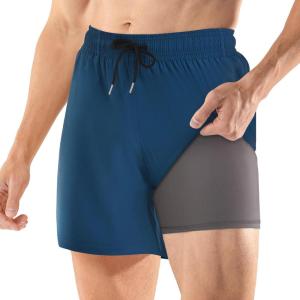 imageBRISIRA Mens Swim Trunks 5 Inch Compression Liner Beach Swim Shorts Bathing Suit Quick Dry 4Way Stretch PocketsCopen Blue
