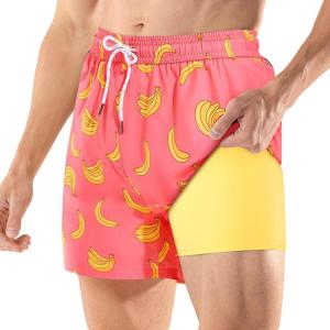 imageBRISIRA Mens Swim Trunks 5 Inch Compression Liner Beach Swim Shorts Bathing Suit Quick Dry 4Way Stretch PocketsYellow Banana