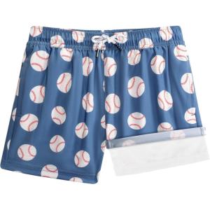 imageBRISIRA Boys Swim Trunks Swim Shorts with Compression Liner Stretch Bathing Suit Swimsuit Toddler Kids Youth Teen Quick DryBlue Whitebaseball