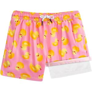 imageBRISIRA Boys Swim Trunks Swim Shorts with Compression Liner Stretch Bathing Suit Swimsuit Toddler Kids Youth Teen Quick DryPink Yellowduck