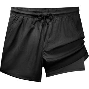 imageBRISIRA Mens Swim Trunks Neon 5quot Bathing Suit Compression Liner Nylon Swim Shorts Beach Swimsuit Swimwear Quick Dry PocketsBlack