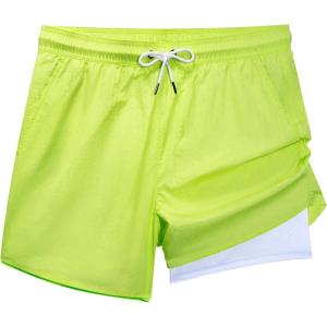 imageBRISIRA Mens Swim Trunks Neon 5quot Bathing Suit Compression Liner Nylon Swim Shorts Beach Swimsuit Swimwear Quick Dry PocketsBrightyellow