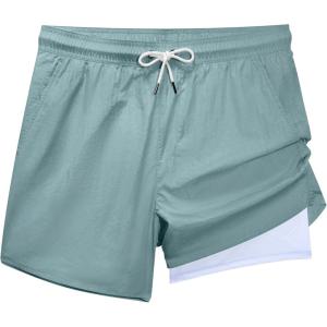 imageBRISIRA Mens Swim Trunks Neon 5quot Bathing Suit Compression Liner Nylon Swim Shorts Beach Swimsuit Swimwear Quick Dry PocketsGreyblue