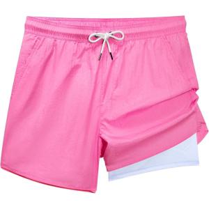 imageBRISIRA Mens Swim Trunks Neon 5quot Bathing Suit Compression Liner Nylon Swim Shorts Beach Swimsuit Swimwear Quick Dry PocketsHotpink