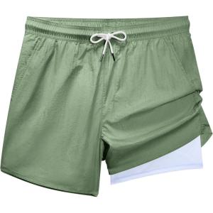 imageBRISIRA Mens Swim Trunks Neon 5quot Bathing Suit Compression Liner Nylon Swim Shorts Beach Swimsuit Swimwear Quick Dry PocketsLightgreen