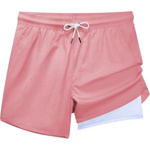 imageBRISIRA Mens Swim Trunks Neon 5quot Bathing Suit Compression Liner Nylon Swim Shorts Beach Swimsuit Swimwear Quick Dry PocketsLightpink