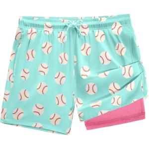 imageBRISIRA Mens Swim Trunks 5 Inch Compression Liner Beach Swim Shorts Bathing Suit Quick Dry 4Way Stretch PocketsAquagreenbaseball