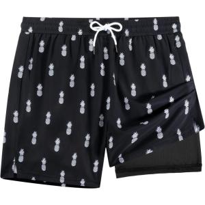 imageBRISIRA Mens Swim Trunks 5 Inch Compression Liner Beach Swim Shorts Bathing Suit Quick Dry 4Way Stretch PocketsBlack Pineapple