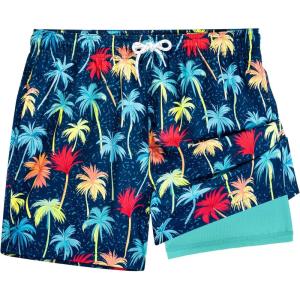 imageBRISIRA Mens Swim Trunks 5 Inch Compression Liner Beach Swim Shorts Bathing Suit Quick Dry 4Way Stretch PocketsBlue Coconuttree