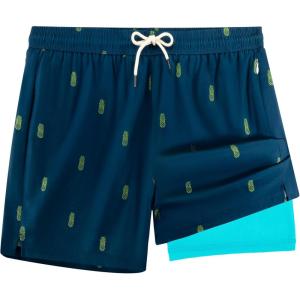 imageBRISIRA Mens Swim Trunks 5 Inch Compression Liner Beach Swim Shorts Bathing Suit Quick Dry 4Way Stretch PocketsBlue Pineapple