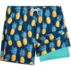 imageBRISIRA Mens Swim Trunks 5 Inch Compression Liner Beach Swim Shorts Bathing Suit Quick Dry 4Way Stretch PocketsDeepblue Pineaple